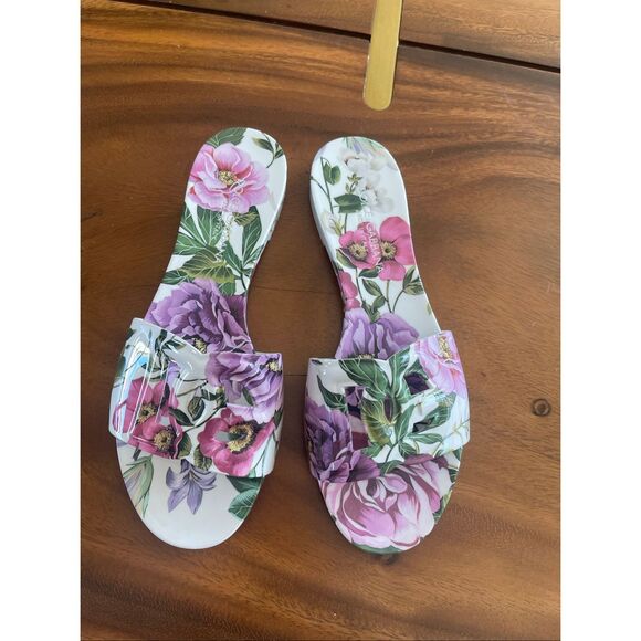 DOLCE & GABBANA Bianca cutout floral-print rubber slides sandals size 7 - Picture 1 of 7